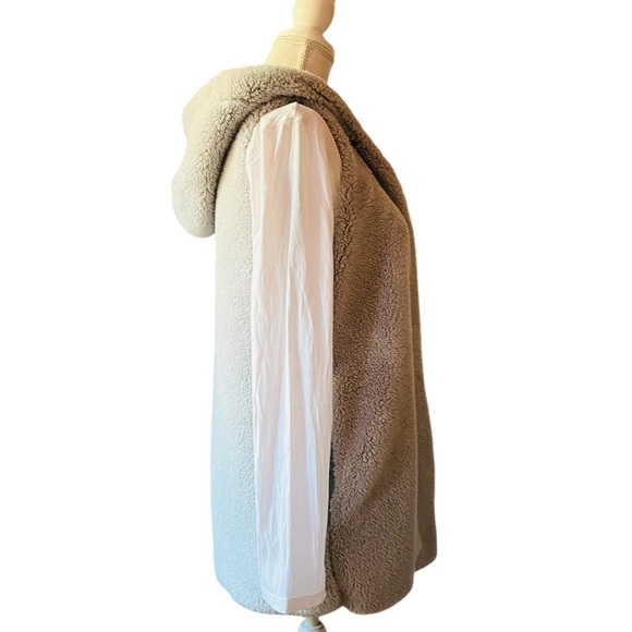 MESH + LACE WOMEN’S SOFT GRAY HOODED TEDDY STYLE VEST SIZE SMALL - Picture 4 of 10